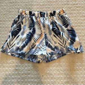 tyche small orange and blue tie die shorts